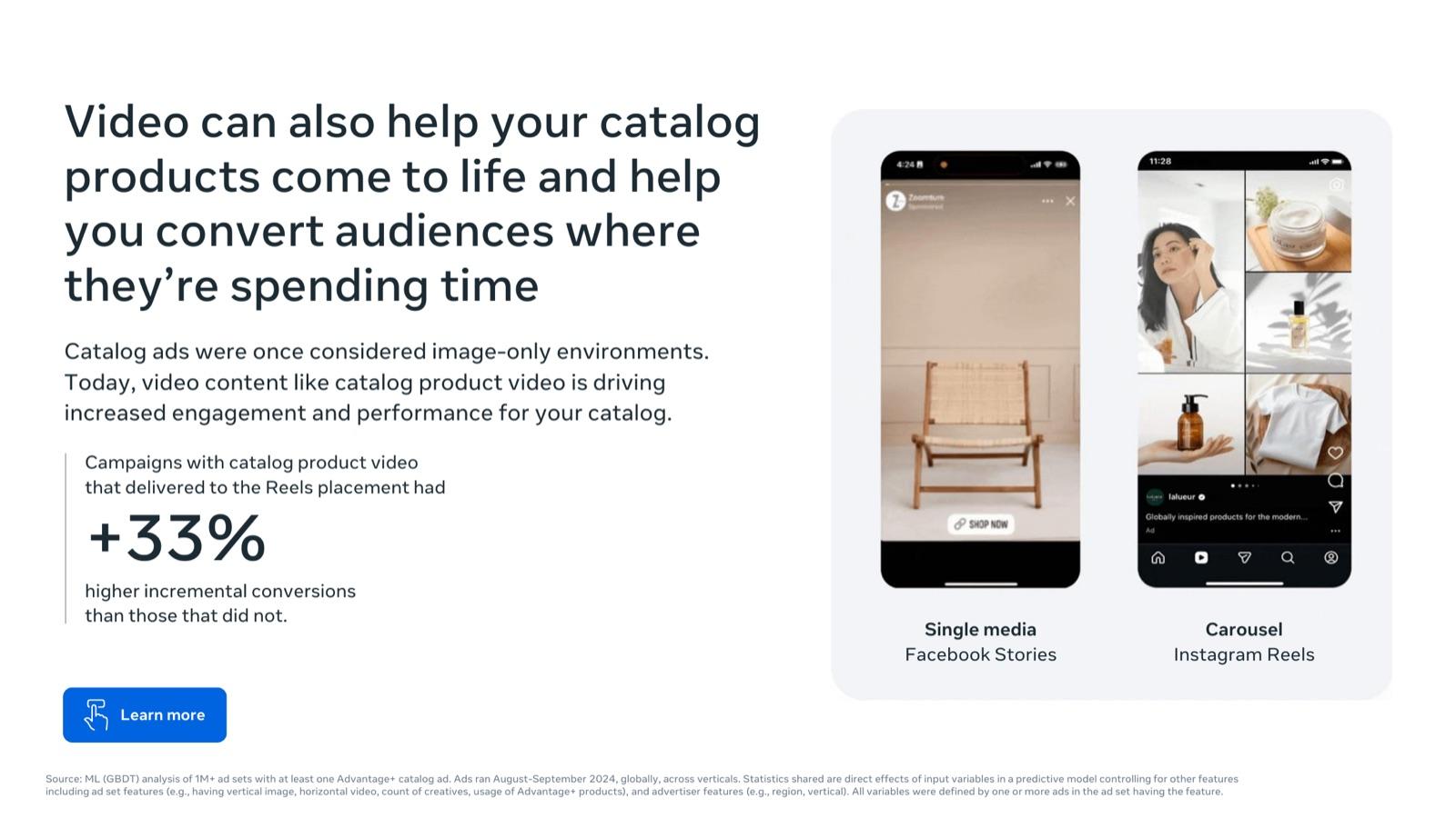 BFCM 2026 creative playbook by Meta, slide 6: Video can also help your catalog products come to life and help you convert audiences where they’re spending time