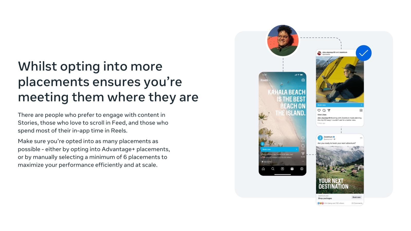 BFCM 2026 creative playbook by Meta, slide 7: Whilst opting into more placements ensures you’re meeting them where they are