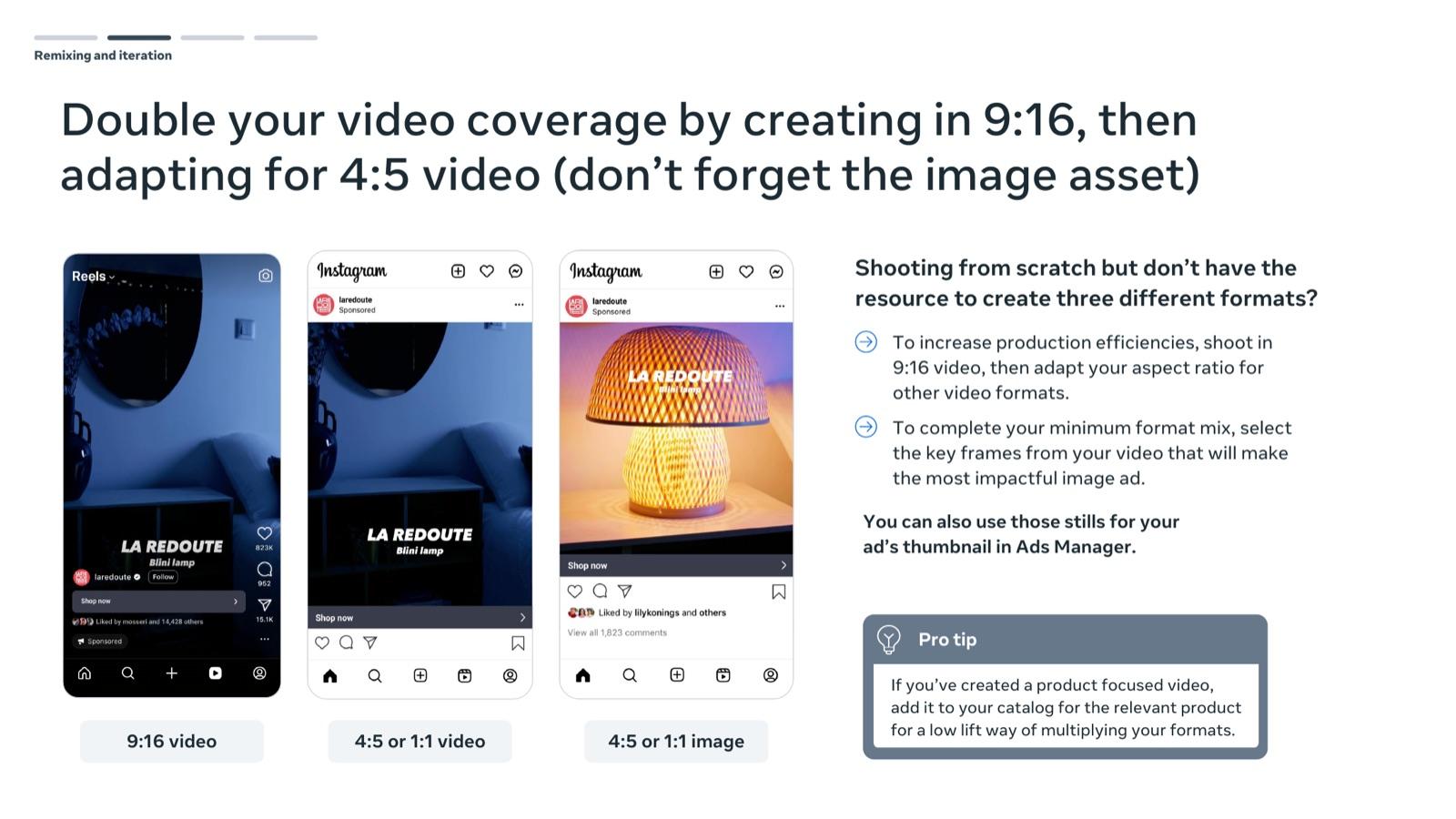 BFCM 2026 creative playbook by Meta, slide 36: Shoot 9:16, then adapt to 4:5 video and images