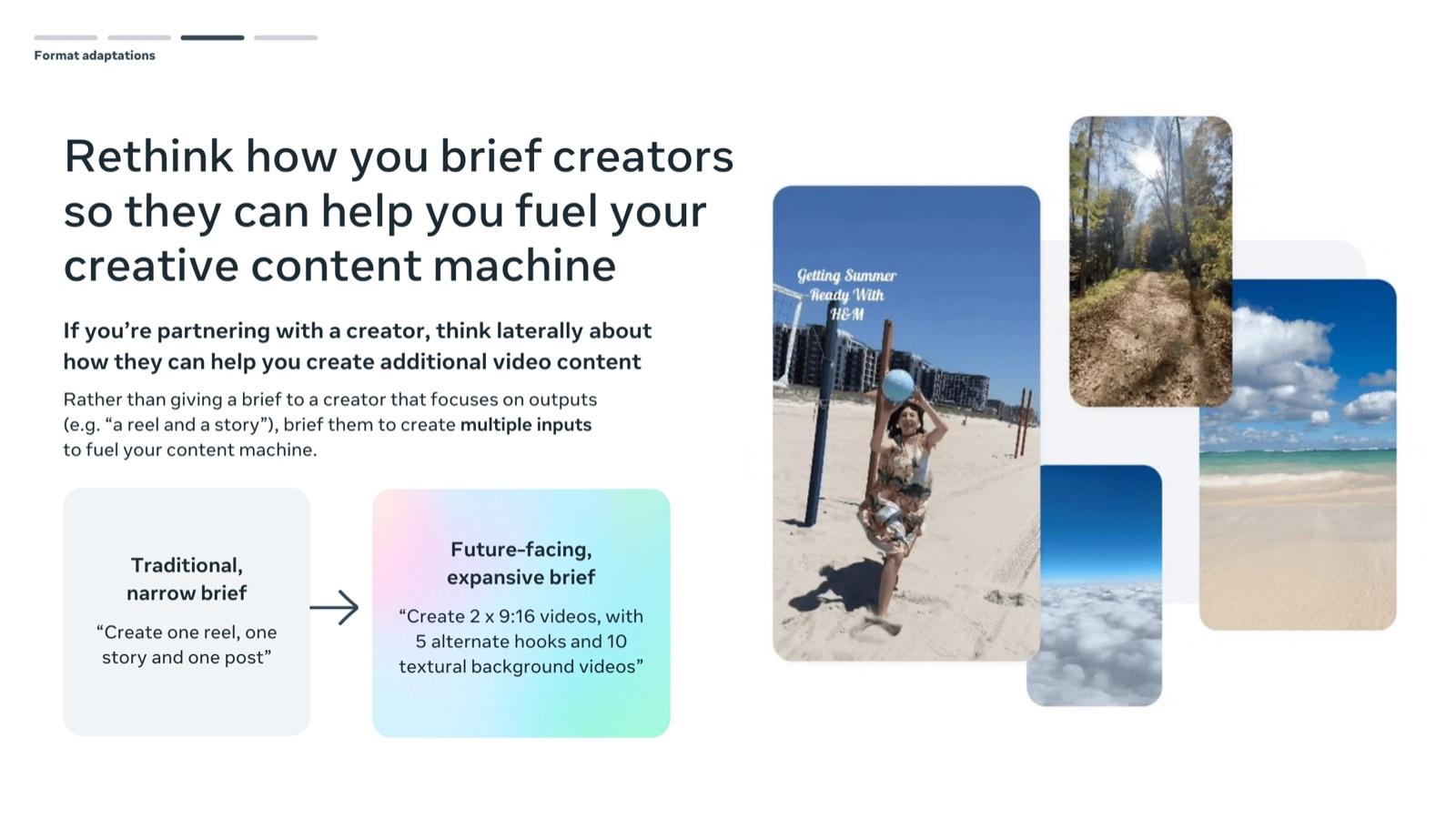 BFCM 2026 creative playbook by Meta, slide 40: Rethink how you brief creators so they can help you fuel your creative content machine