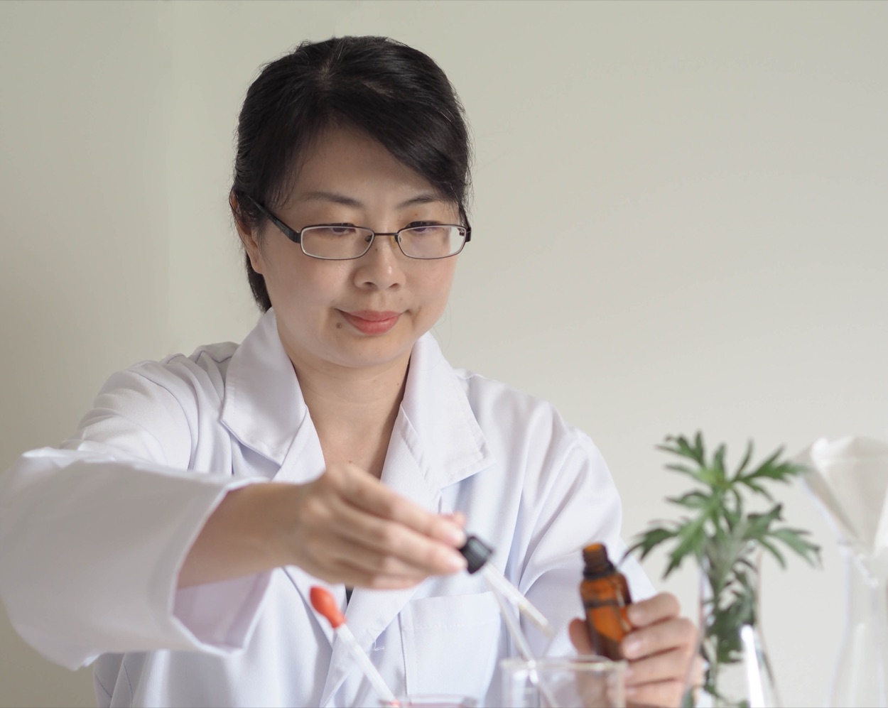 Dr Lai Choon Sheen, founder and formulator of Sheen's Botanicals, in her lab